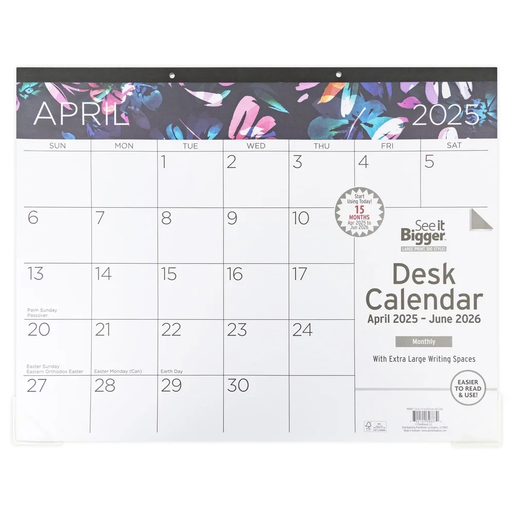 Large 22x17 Monthly Desk Pad Calendar 15 Months April 2025 to June 2026 Blotter with Premium Quality Paper Easy Removal and