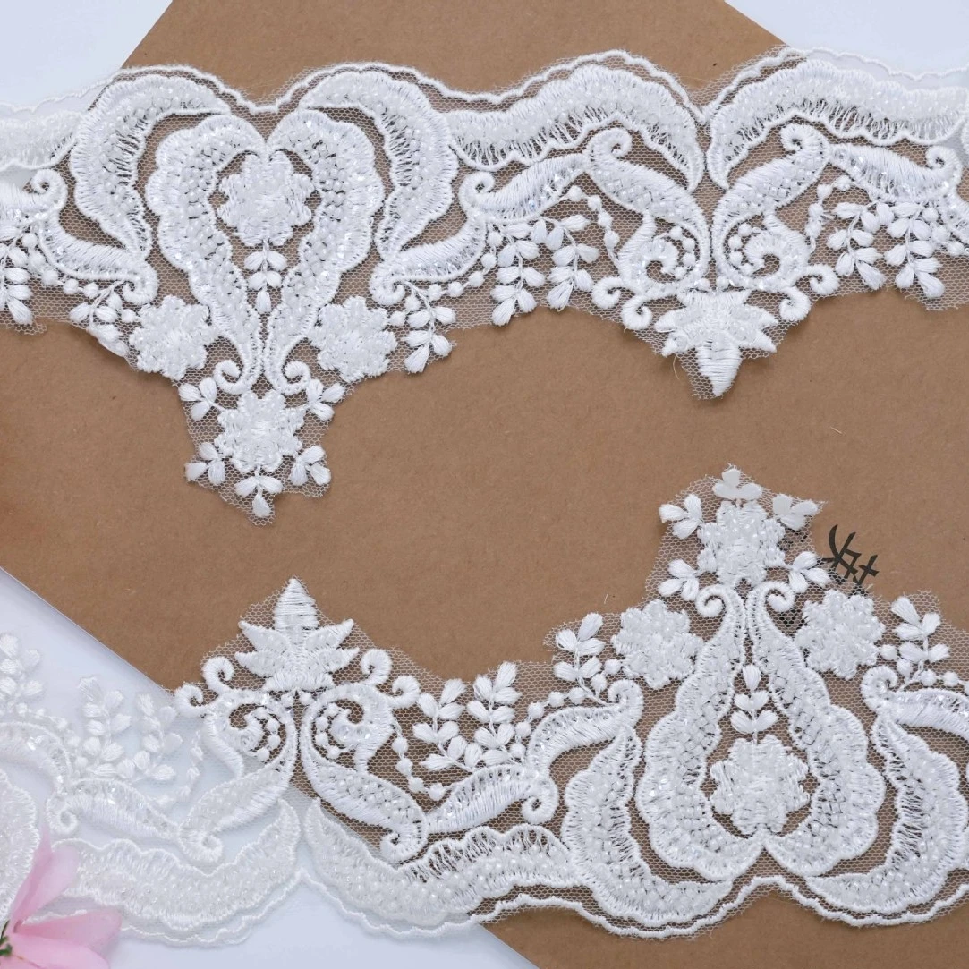 11CM Wide Ivory Beaded Trims Lace Bridal Beaded Faric Trimming Sewing Material DIY Wholesale 5 Yards