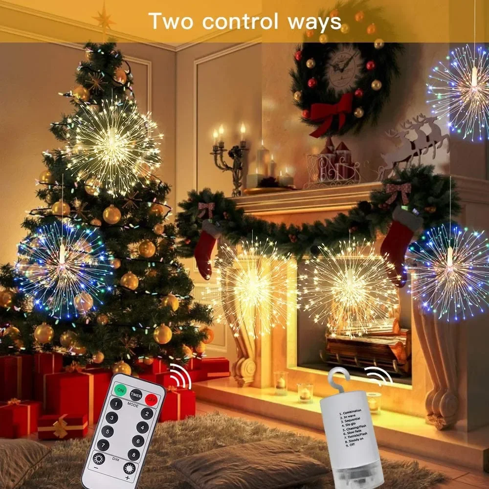 LED Copper Wire Firework Lights, 8 Modes Fairy Starburst Light with Remote Outdoor Decorations for Home, Party, Cafe, Wedding