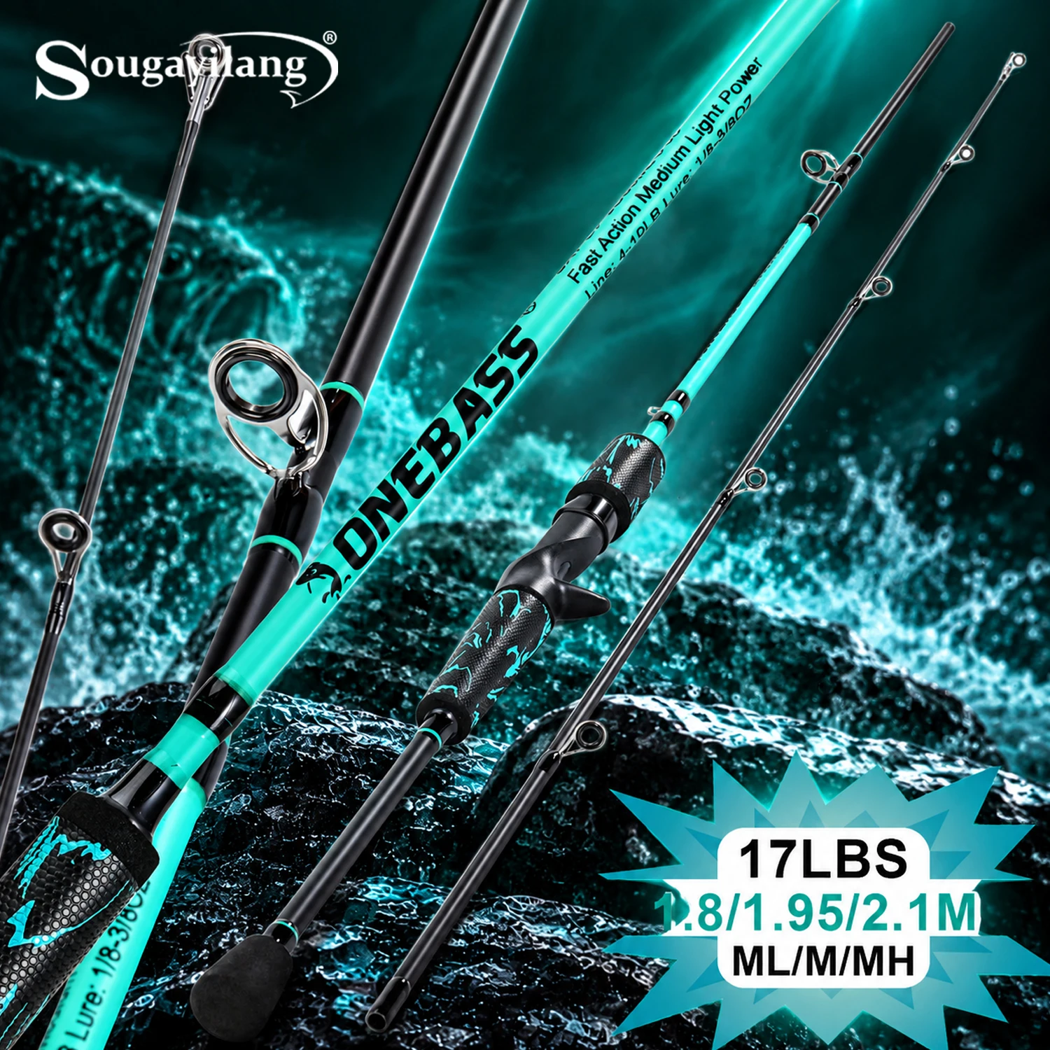 Sougayilang Carbon Lure Fishing Rod 1.8-2.1M 2-Piece Portable Spinning Casting Rod Fast Action for Freshwater Bass Fishing Pole