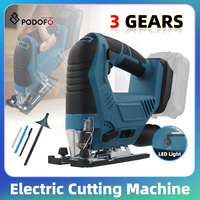 Podofo Electric 18V 300W Cordless Jigsaw Cutting Machine 0-45º Cutting Degree 3500rpm Portable Jigsaw Bare Tool for Wood Metal