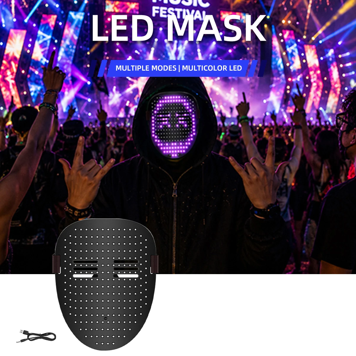 Cool LED Mask with Gesture Sensing Light up Face Transforming Led Halloween Mask for Kids Men Women Costume Cosplay Party