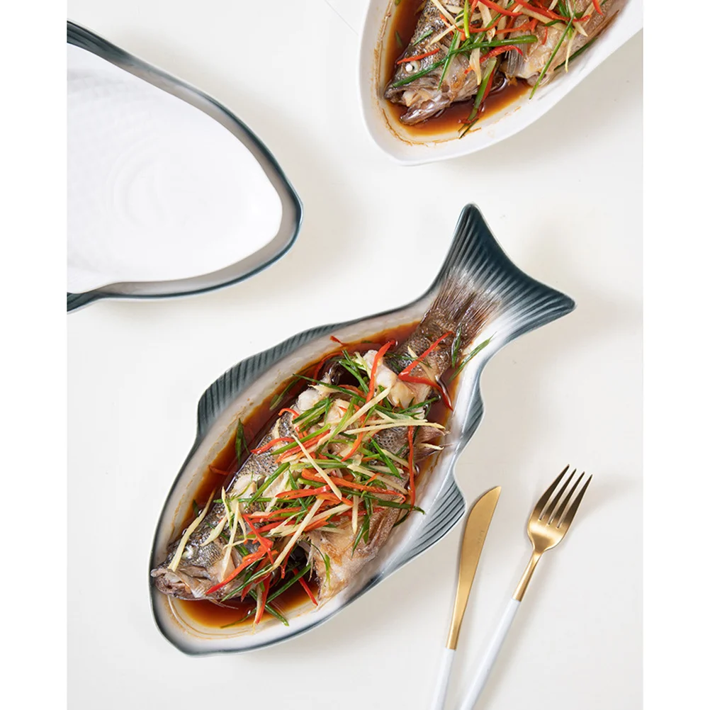 

Керамическая посуда, креативная тарелка, 15 дюймов, темно-зеленый, универсальный дизайн в форме рыбы для ресторанов, свадеб, семейных встреч