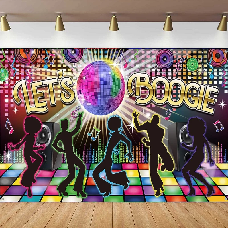 

Photography Backdrop Back To 60s 70s 80s 90s Let's Boogie Disco Dancing Night Let's Glow Photo Booth Background Birthday Party