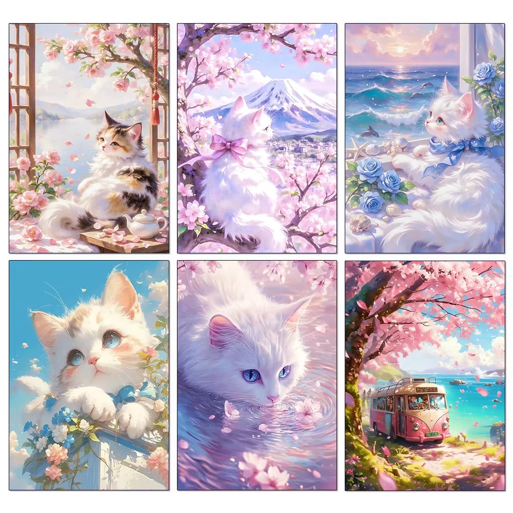 5D Diamantmalerei Katzenliebhaber-Geschenk DIY Vollbohr-Mosaik Kreuzstich-Kunstset Anime-Stil Wanddekoration für Wohnzimmer