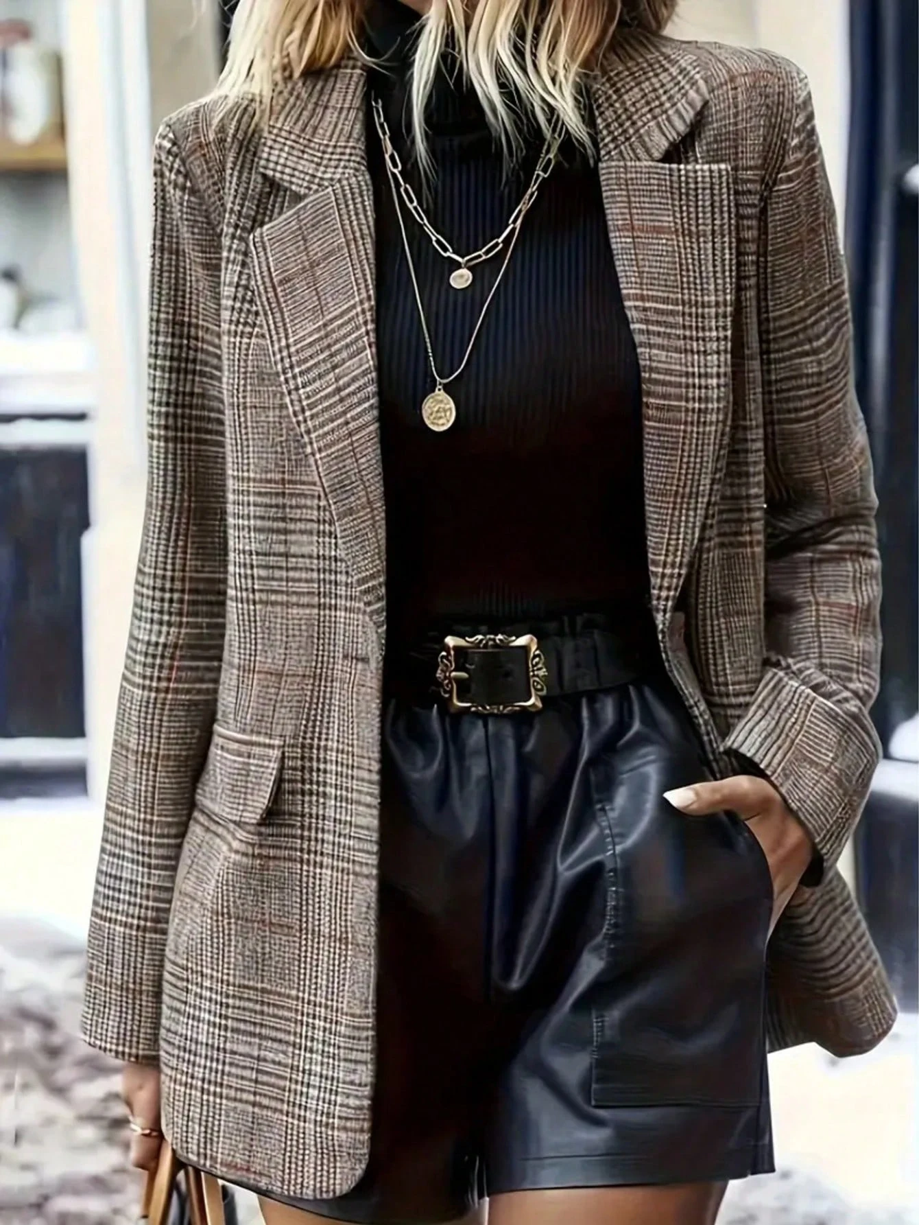 

Oversized Plaid Blazer Jacket for Women, Single-Breasted Casual Office Wear, Autumn Winter Style
