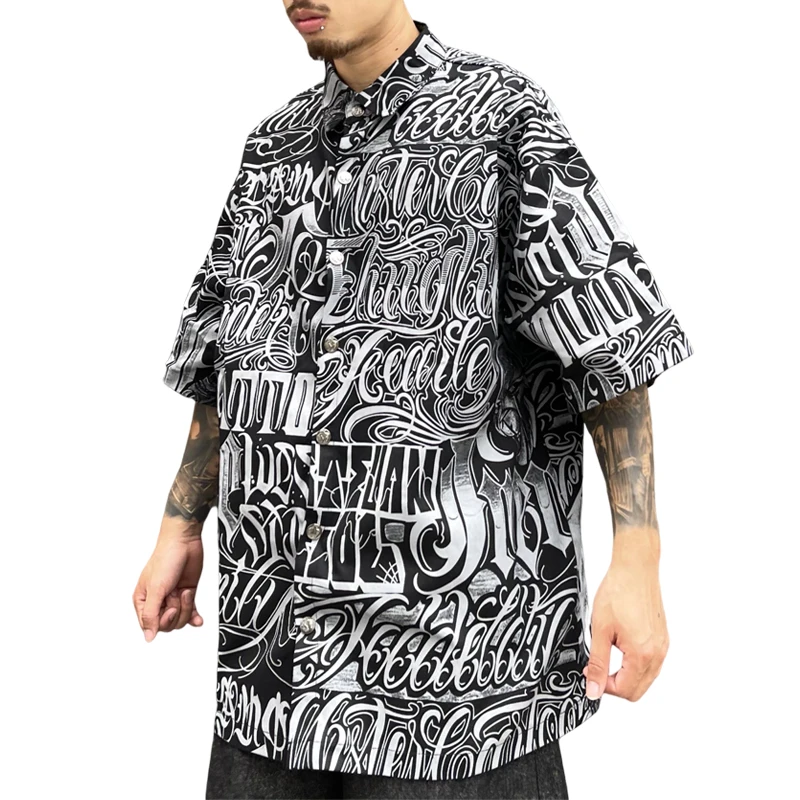Hip Hop Shirt Streetwear Mens Hawaiian Shirts Harajuku Letters Printed New Summer Casual Beach Short Sleeve Loose Tops Shirts