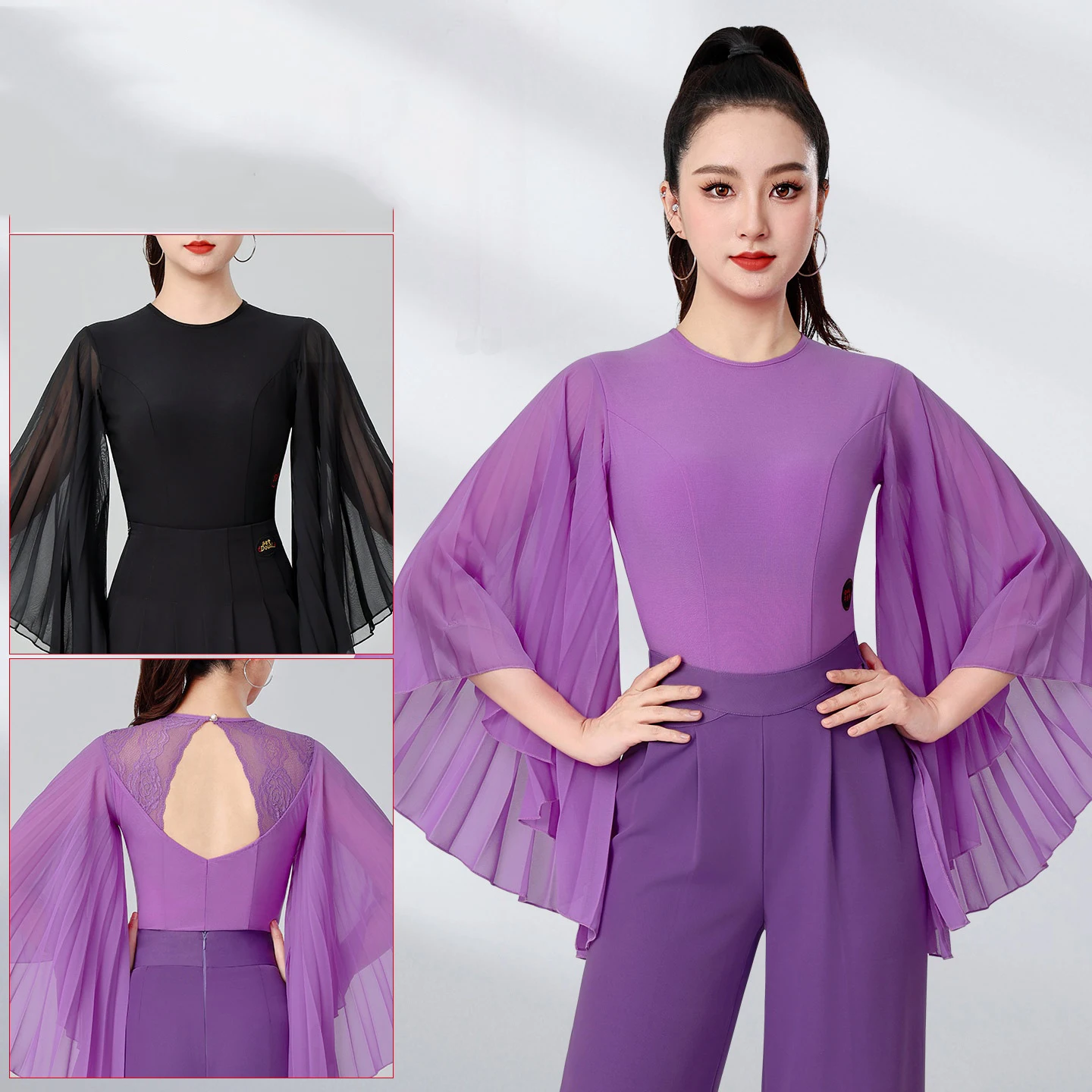 2025 Donne Abiti da ballo moderni Maglia Mezza manica Tuta di pizzo Chacha Latino Sala da ballo Costumi di performance di danza Indossare DN21200