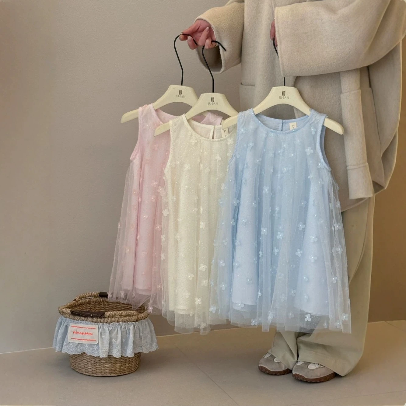Girls dress three-dimensional flower sleeveless dresses mesh 2026 summer
