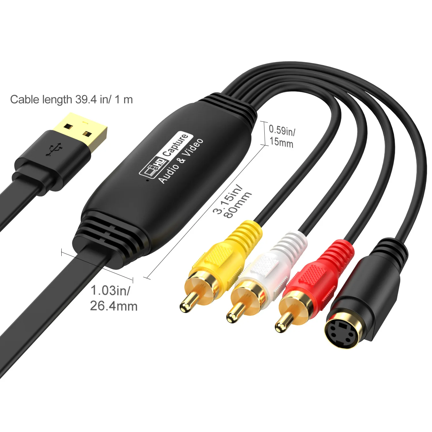 Tarjeta Capturadora de Video y Audio RCA AV a USB MS2107, Grabador CVBS S-Video 1080P/30Hz VHS TV DVD VCR DV Set Top Box para Mac PC