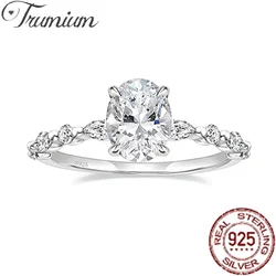 Trumium 925 Sterling Silver Luxury Ring Oval Cut Cubic Zirconia Engagement Rings Promise Rings for Women Free Engraving
