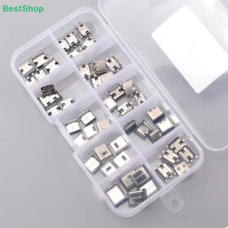 100PCS/Box 10Models Type-C USB Charging Dock Connectors Mix 6Pin And 16Pin Use For Phone And Digital Product Repair Kit