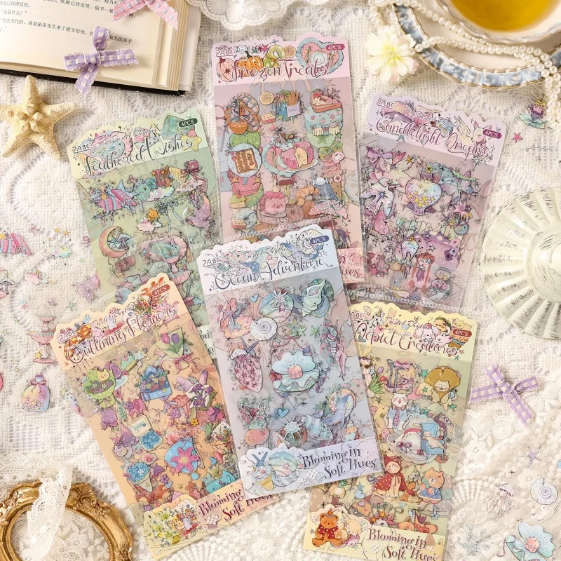 24pack/lot Kawaii Flower Cat Marine Animal Stickers Cute Scrapbooking DIY Diary Decorative Stationery Sticker Album Stick Label