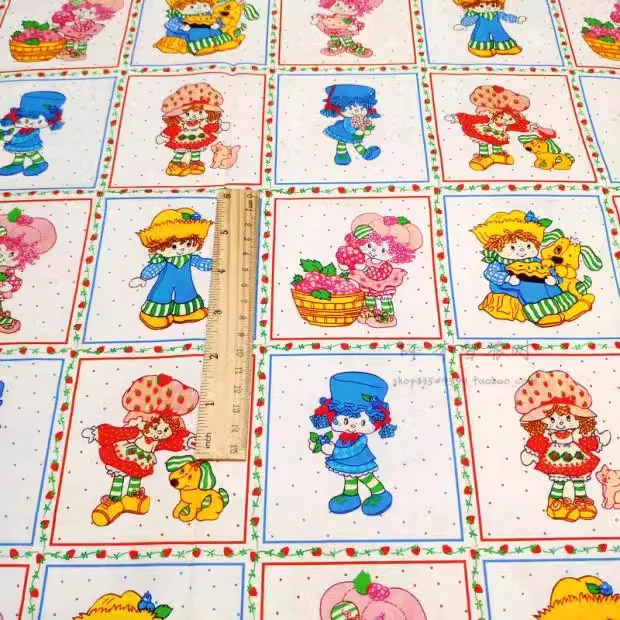 1 Yard Cartoon Strawberry Girl Print 100% Cotton Fabric for Girl Clothes Hometextile Cushion Cover Needlework DIY