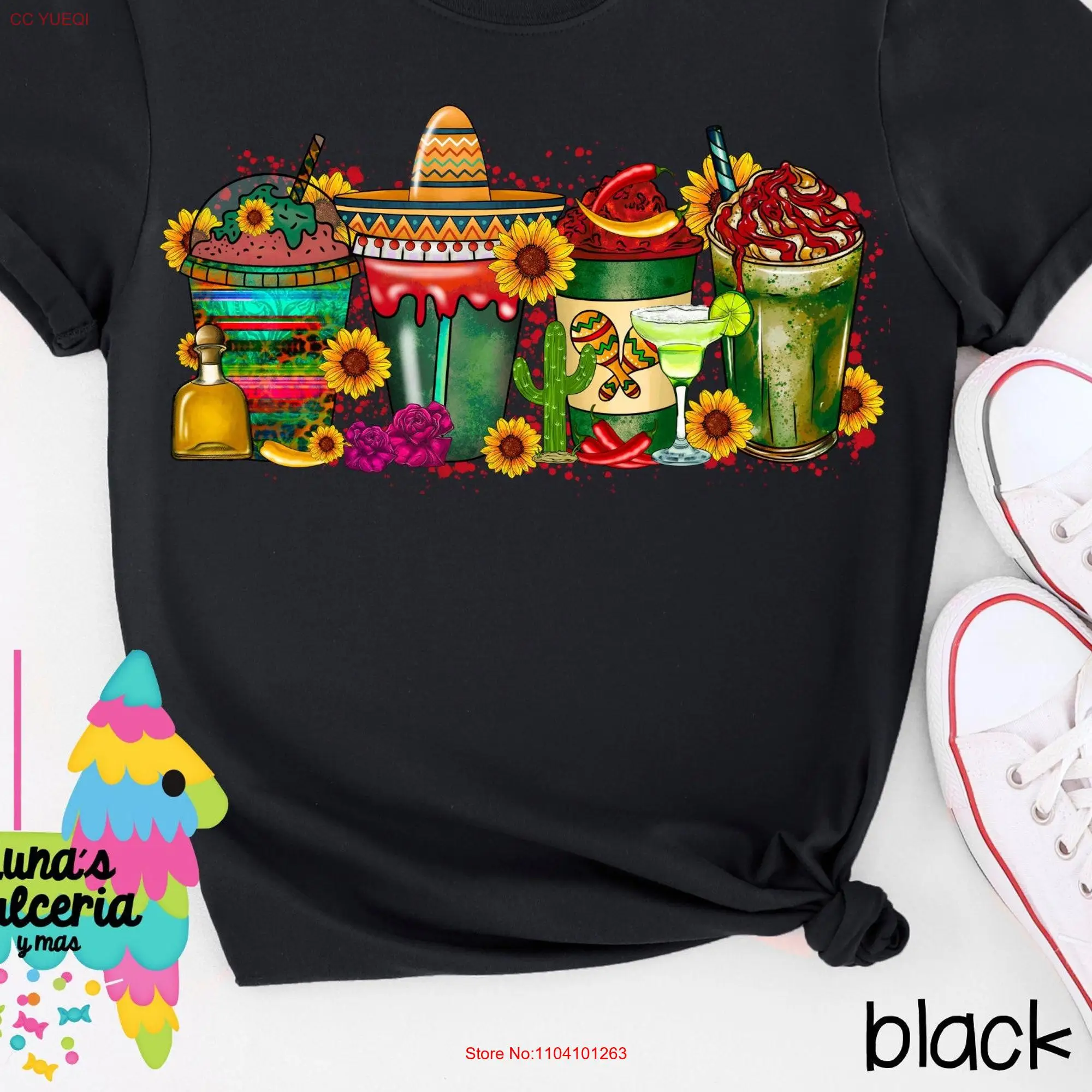 Starbies Mexican Drinks Tequila Margarita Serape Sunflower T Shirt Cute Mother's Day for Her Cinco de Mayo Fiesta San