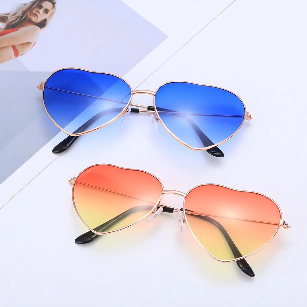 Metal Frame Gradient Heart Shaped Sunglasses Ocean Lenses Outdoor Goggles Vintage UV 400 Women Sun Glasses Nice Gifts