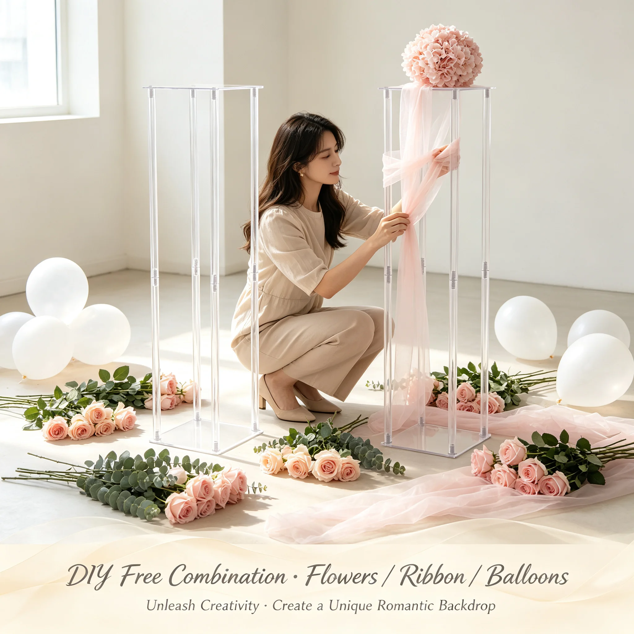 Acryl-Blumenständer-Set, 2 Stück, transparenter Säulenständer, 20 kg Tragkraft, DIY Hochzeits-Mittelstück, Hintergrund für Party, Zuhause, Hotel, Café, geeignet für Desktop-Dekoration,
