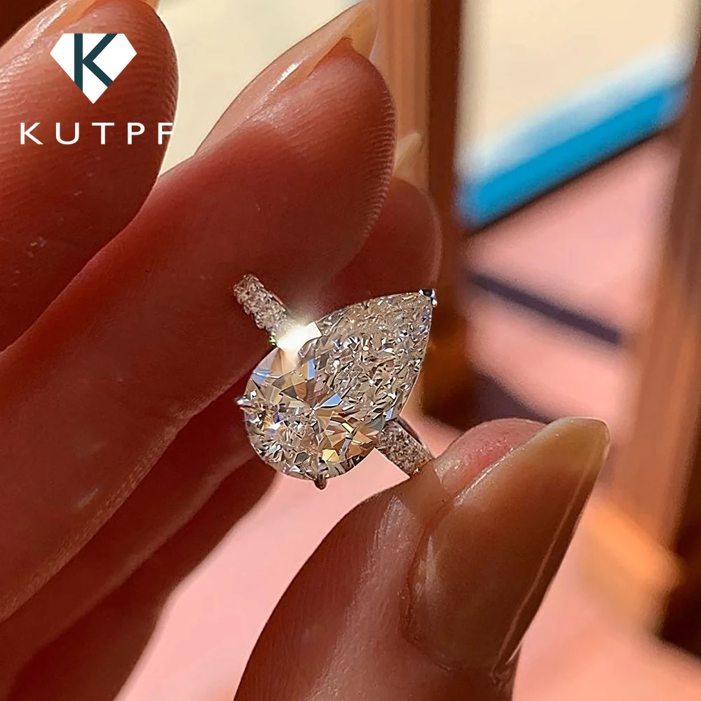 

Кольцо для помолвки WaterDrop с муассанитом для женщин, 2 карата, грушевидная огранка, скрытый ореол, паве, обручальное кольцо, свадебные кольца с сертификатом