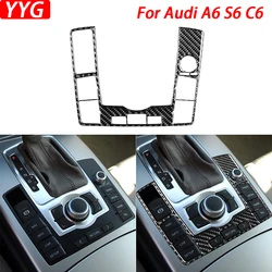 For Audi A6 S6 C6 2005-2011 Carbon Fiber Gear Shift Multimedia Control Panel Cover Car Accessories Interior Decoration Sticker