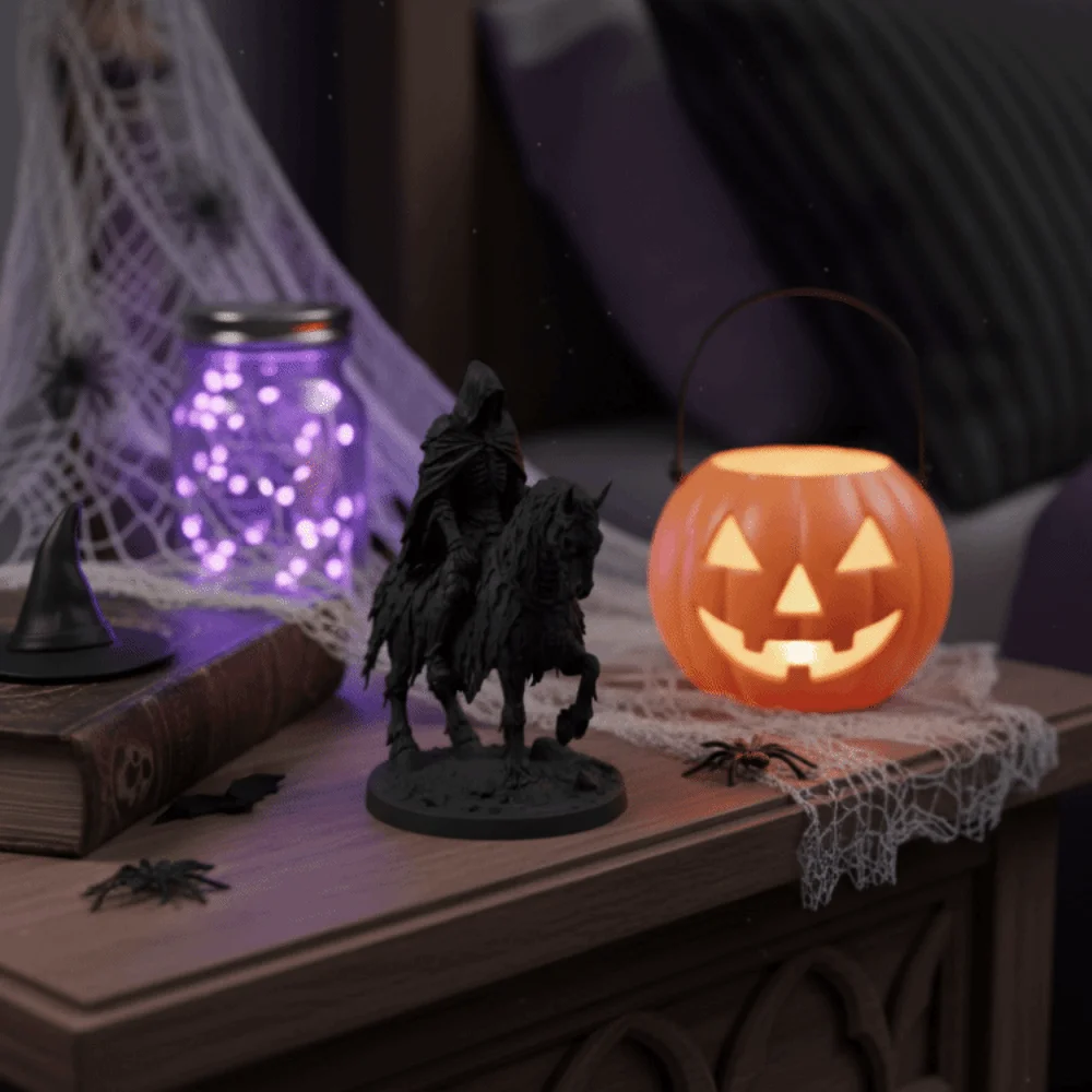3D Printed Skeleton Undead Knight Statue with Base Plastic Undead Skeleton Rider Horse Figurine Gothic Style Mini