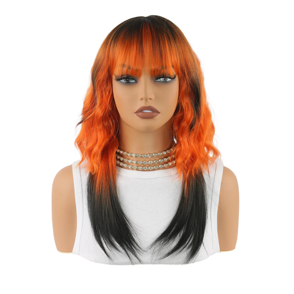 SQRDGQ High Quality Synthetic Wigs for Woman New Party Cosplay Woman Wigs Orange Black Wig Female Short Water Wave Wig Woman
