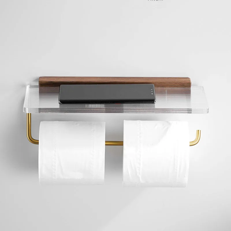 acrylic-bathroom-paper-towel-holder-wood-multi-functional-phone-rack-wall-mounted-toilet-roll-towel-rack-bathroom-hardware