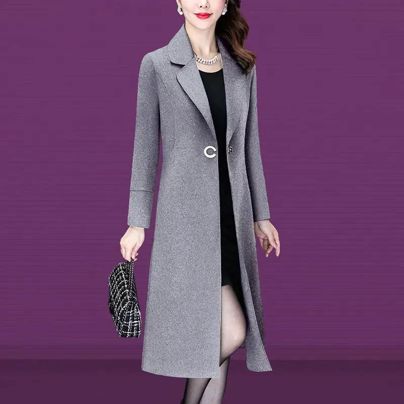 2024 Korean Women Handmade Corrugated Water Ripples Coat Double-sided Cashmere Wool Long Woolen Jacket Cashmere Coat Outerwear