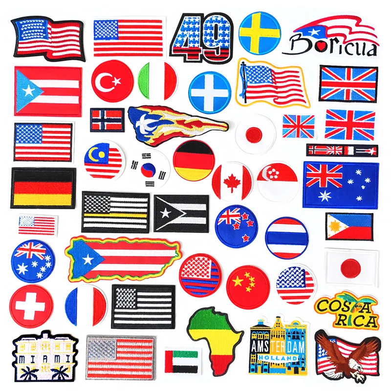 National Flag Patches Embroidery For T-Shirt Iron On Appliques Clothes Jeans Stickers Badges Country The Stars And Stripes