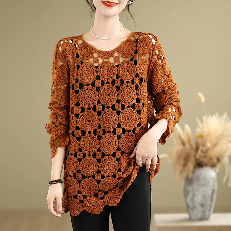 T-shirt lunga casual ampia Sve plus Size Protezione solare Design Sensation Scava fuori il gancio Fiore Estate Nuovo Sle Top da donna