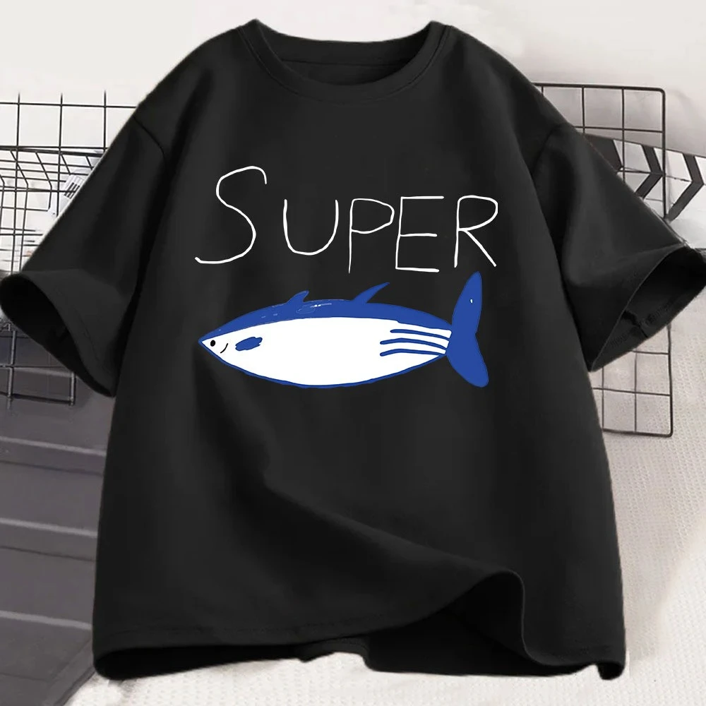 Family Matching T‑Shirt Super Hand‑Drawn Tuna Fish Front Print Cute Simple Cartoon Slogan Graphic Casual Street Short Sleeve Tee