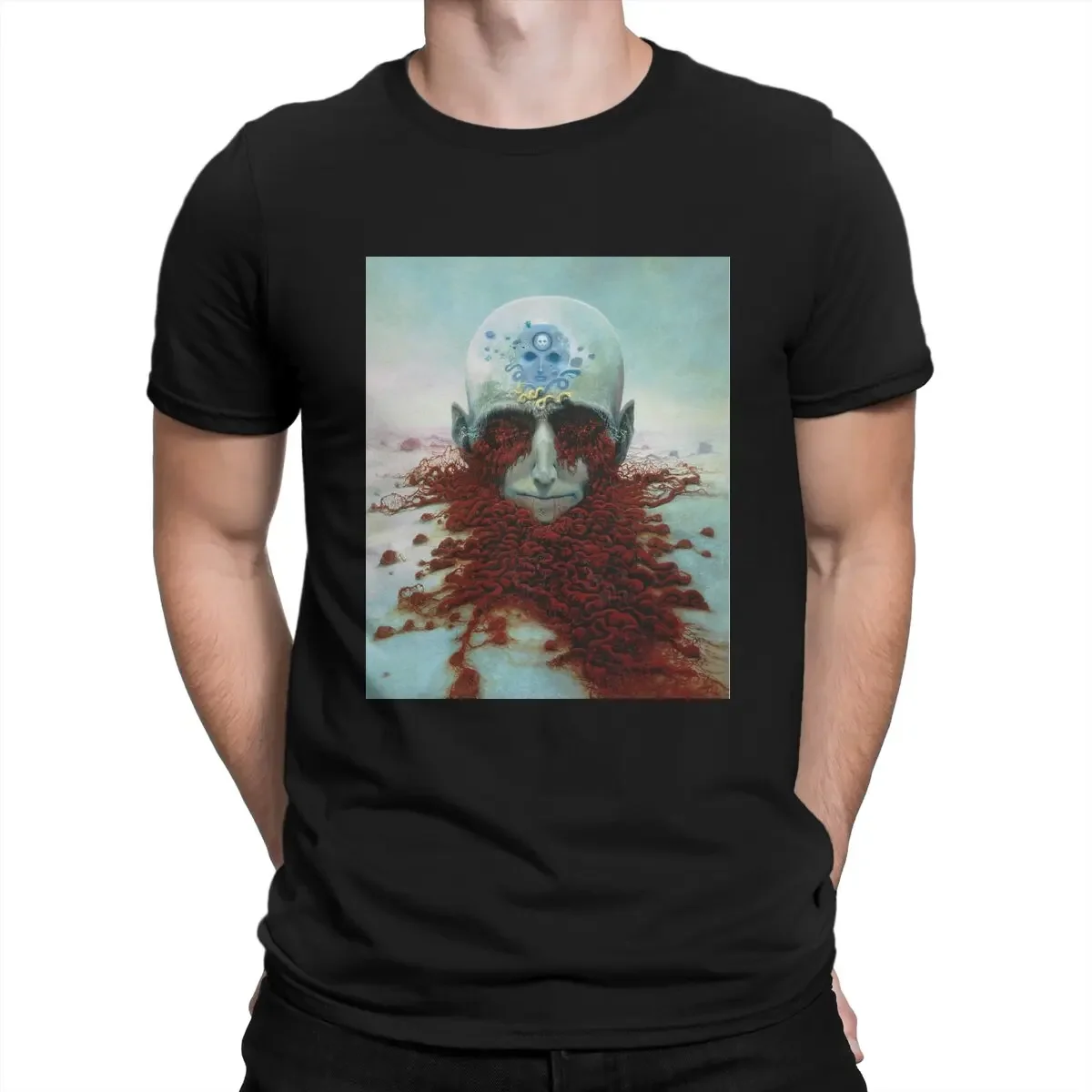 Scary Horror Short Sleeve Tee Shirt Printed Clothe Novelty Beksinski T-Shirts for Men O Neck Pure Cotton T Shirts men clothing