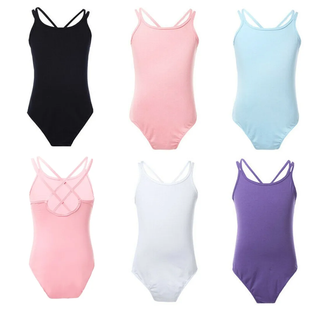 Algodão feminino Ballet Collant, cinta de espaguete, cruzado ballet dança bodysuit, maiô crianças, ginástica dancewear, crianças, novo, quente