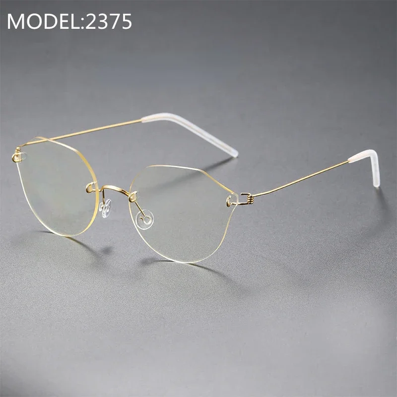 

Ultra-light Titanium Alloy Rimless Myopia Glasses Big Frame Female Trend Thin Cat Glasses Frame High-end Quality Fashion 2375