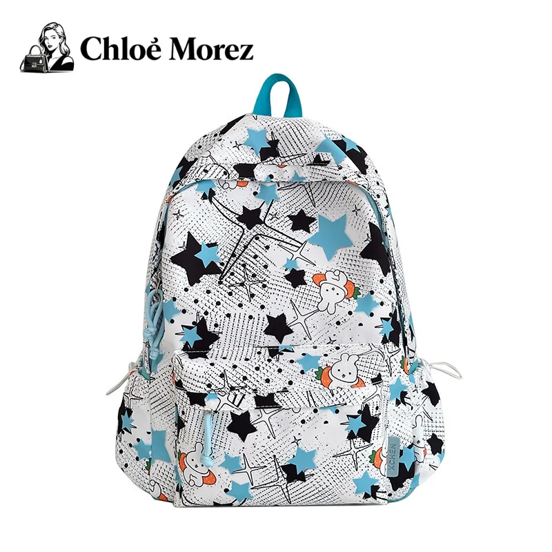 حقيبة ظهر ذات سعة كبيرة مع نجوم مطبوعة عصرية، حقيبة ظهر متعددة الاستخدامات لطلاب المدارس الثانوية للنساء #1