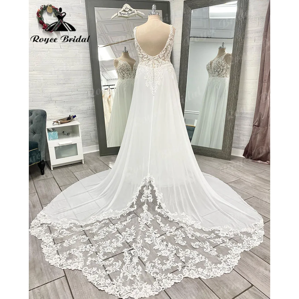 Robe Chic Boho A Line abito da sposa in Chiffon di pizzo per la sposa 2024 abito da sposa civile Brautkleid con scollo A V abito da sposa estate