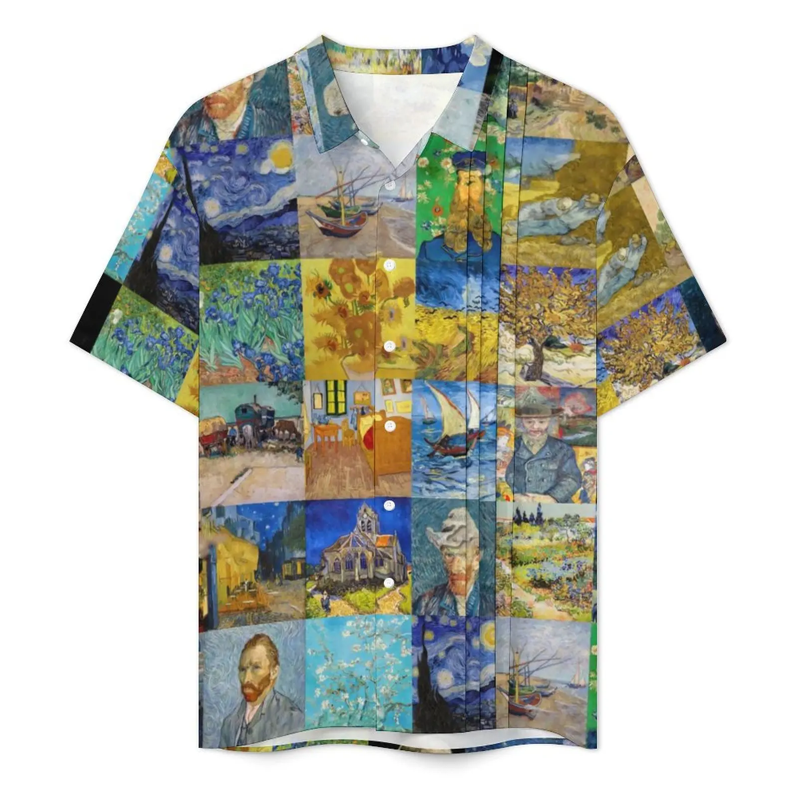 Vincent Van Gogh Casual Shirt Patchwork Print Elegant Hawaiian Shirts Male Short Sleeve Beach Y2K Funny Custom Oversized Blouses