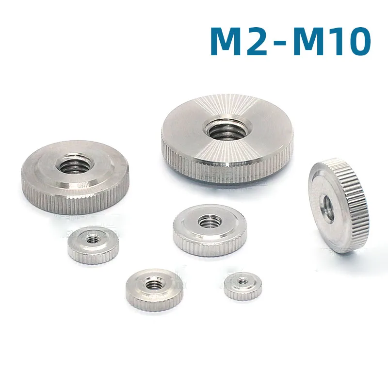 10Pcs M2 M2.5 M3 M4 M5 M6 M8 M10 GB807 Stainless Steel Knurled Thin Thumb Hand Tighten Round Nuts Straight Adjustment Lock Nut