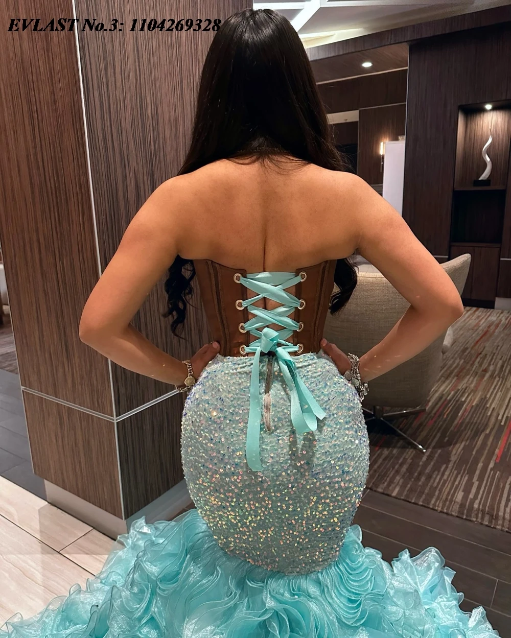 EVLAST personnalisé africain sauge vert volants robe De bal perles De cristal sirène robe De soirée noir filles robes De Festa E3P117