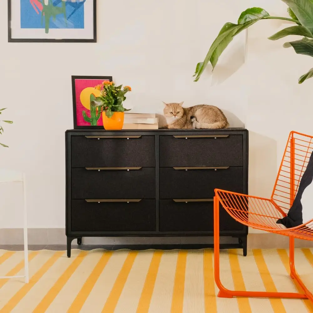 Bedroom Storage Solution: Durable Fabric and Metal Dresser in Midnight Black, Heavy Duty with Sag - Proof Drawers