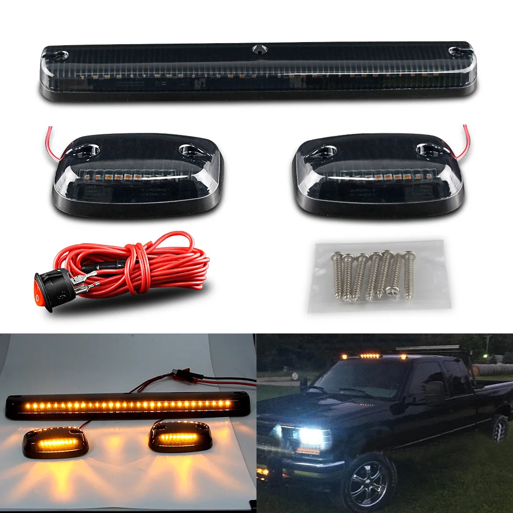 3Pcs LED Roof Safety Marker Lights Warning Lamp Amber Light Fit For Chevy Silverado GMC Sierra Pickup truck Car Accessories