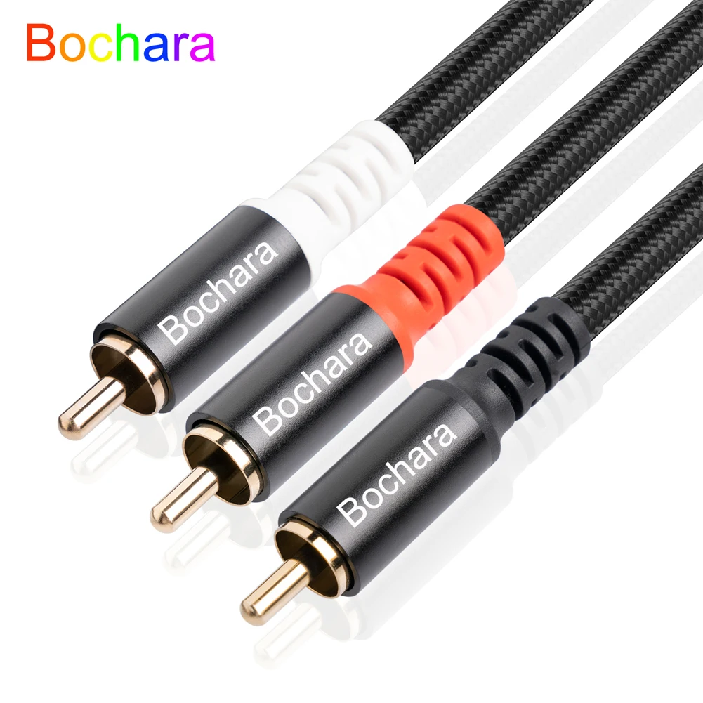 Bochara Braided RCA to 2RCA Male to Male OFC Audio Cable Y Splitter Foil+Braided Shielded For Subwoofer Speaker Amplifier