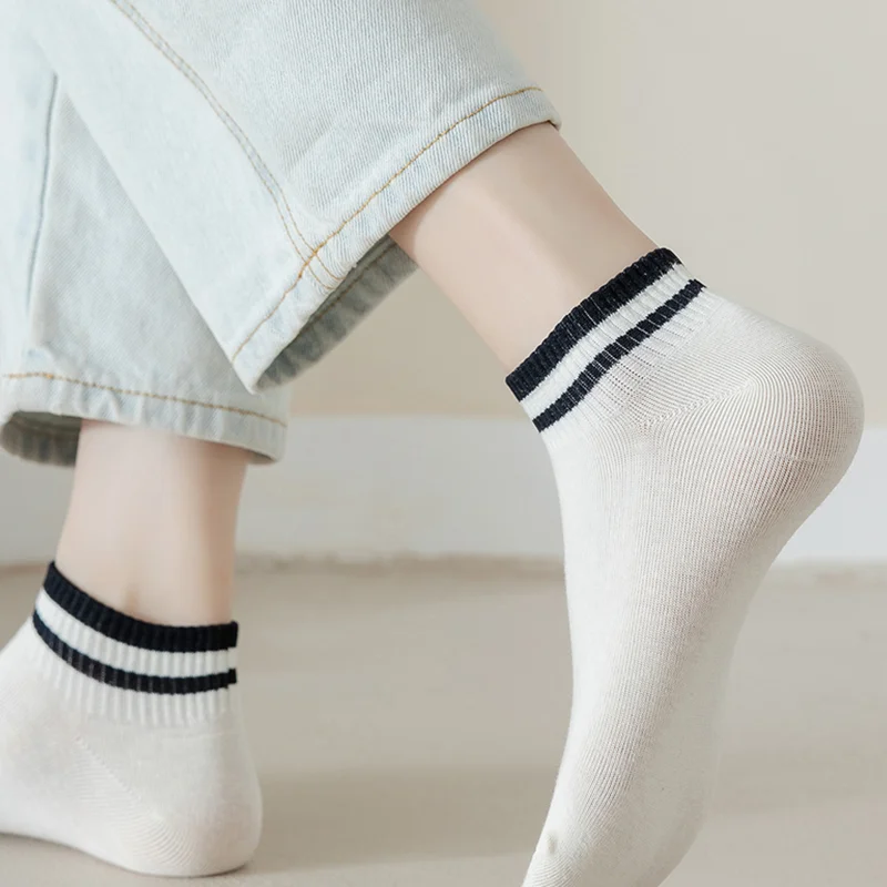 6/12 Pairs Boat Socks Simple Solid Color Short Tube High Quality Women's Stripe Cotton Socks Fashion Thin Breathable Short Socks