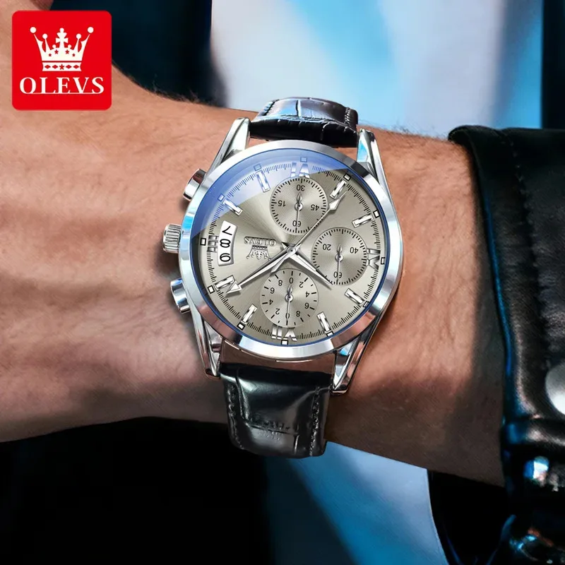 OLEVS 2987 Men Quartz Movement Wristwatch Fashion Metallic Texture Calendar Window Luminous Function Waterproof Watch