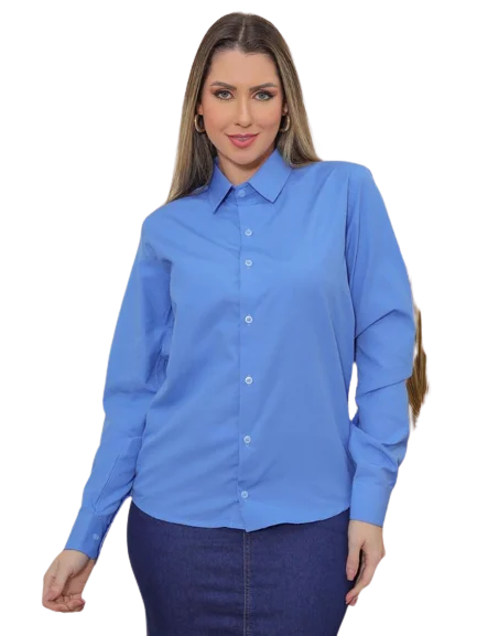 Women's Long Sleeve Slim Blue Shirt Shirt for Suit Elegant