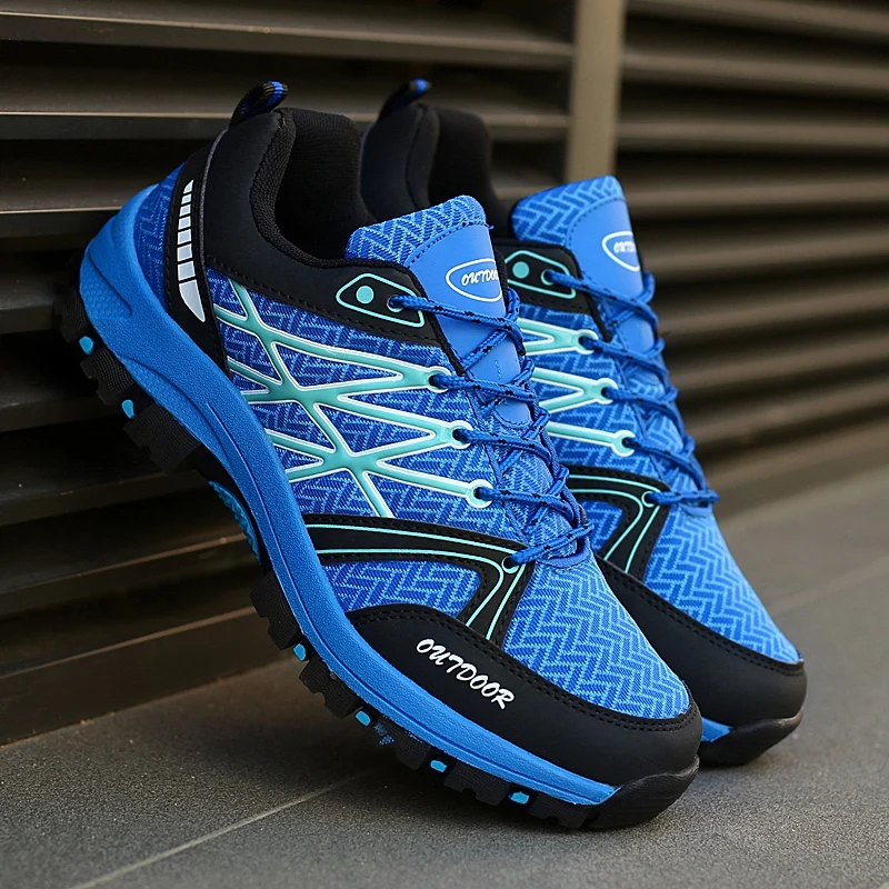 

Hot Selling Blue Training Trekking Shoes Man Breathable Non-slip Men's Trekking Shoes Outdoor Lace-up Hiking Sneakers For Men