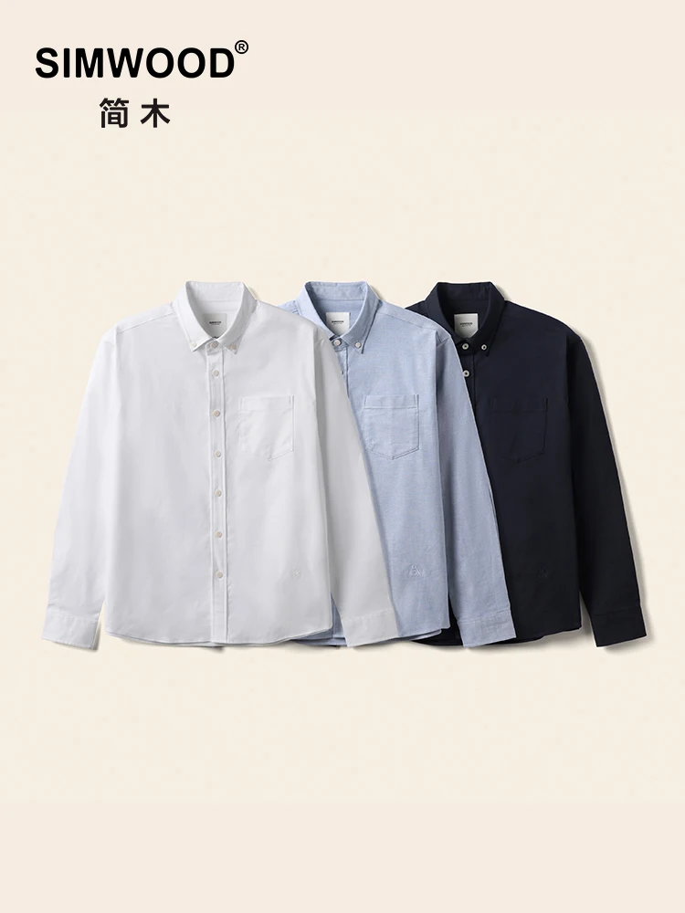 

SIMWOOD 2025 Autumn New Regular Fit Smart Casual Shirts Men Basic 180gsm Oxford Fabric Solid Color Shirts