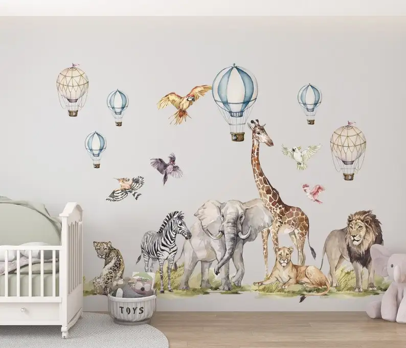 Safari Wall Decal Big Set, savanna Wall decal for kids, safari nursery decor, giraffe wall decal, zebra stickers, tiger sticker