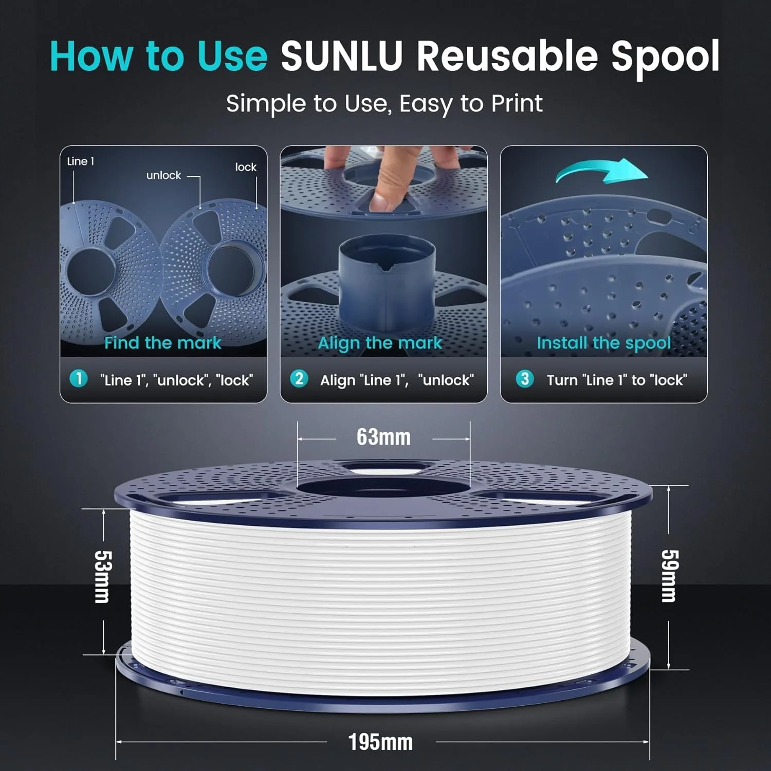 SUNLU 5KG PLA Plus / خيوط طابعة ثلاثية الأبعاد شفافة 1.75 مم 1000 جرام بكرة (2.2 رطل) ترتيب بدقة بدون خيوط عقدة تناسب معظم طابعات FDM