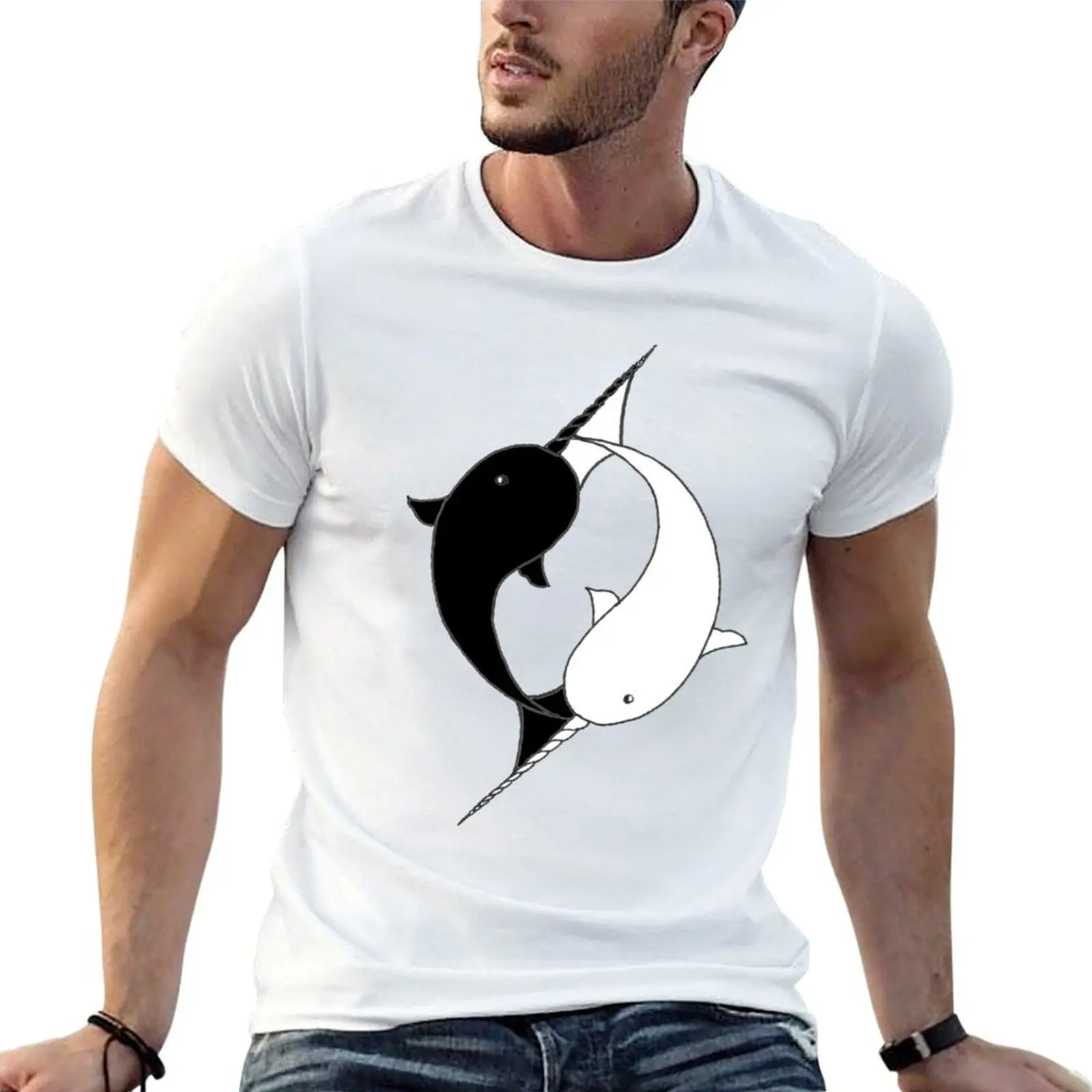 Narwhal YinYang T-Shirt sports fans graphic t shirts oversized t shirt men