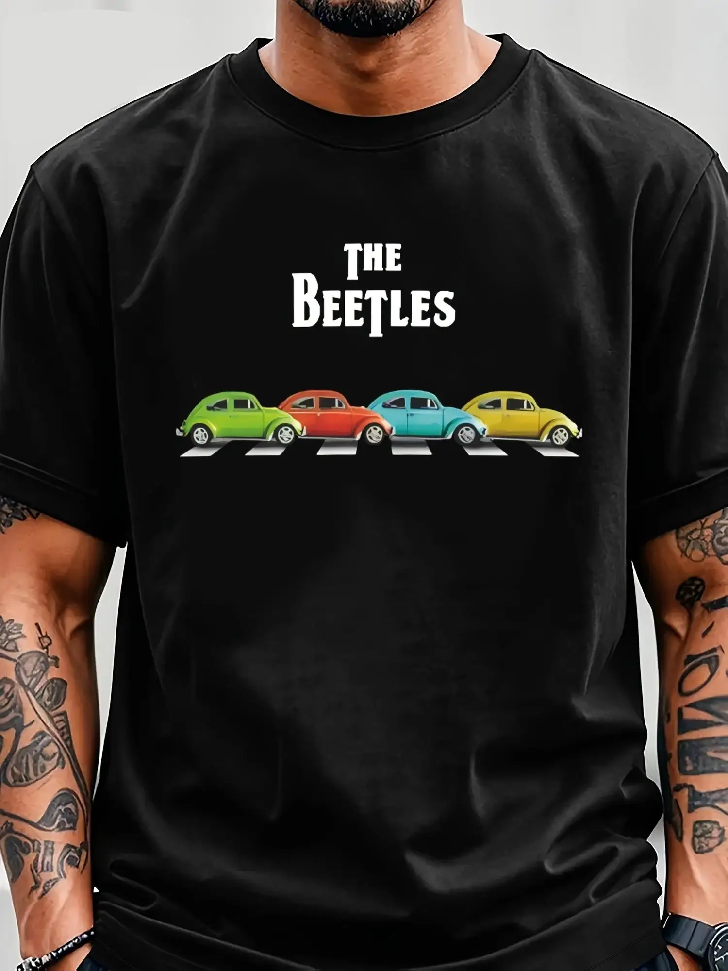 Men's Y2K Bug Pattern T-Shirt - Black with Colorful Fly Print, Loose Street Style, Breathable Casual Top for All Seasons, Soft and Stretchy Drop Shoulder Design, Suitable for Outdoor and Everyday Wear, Retro Style Shirt, Lightweight